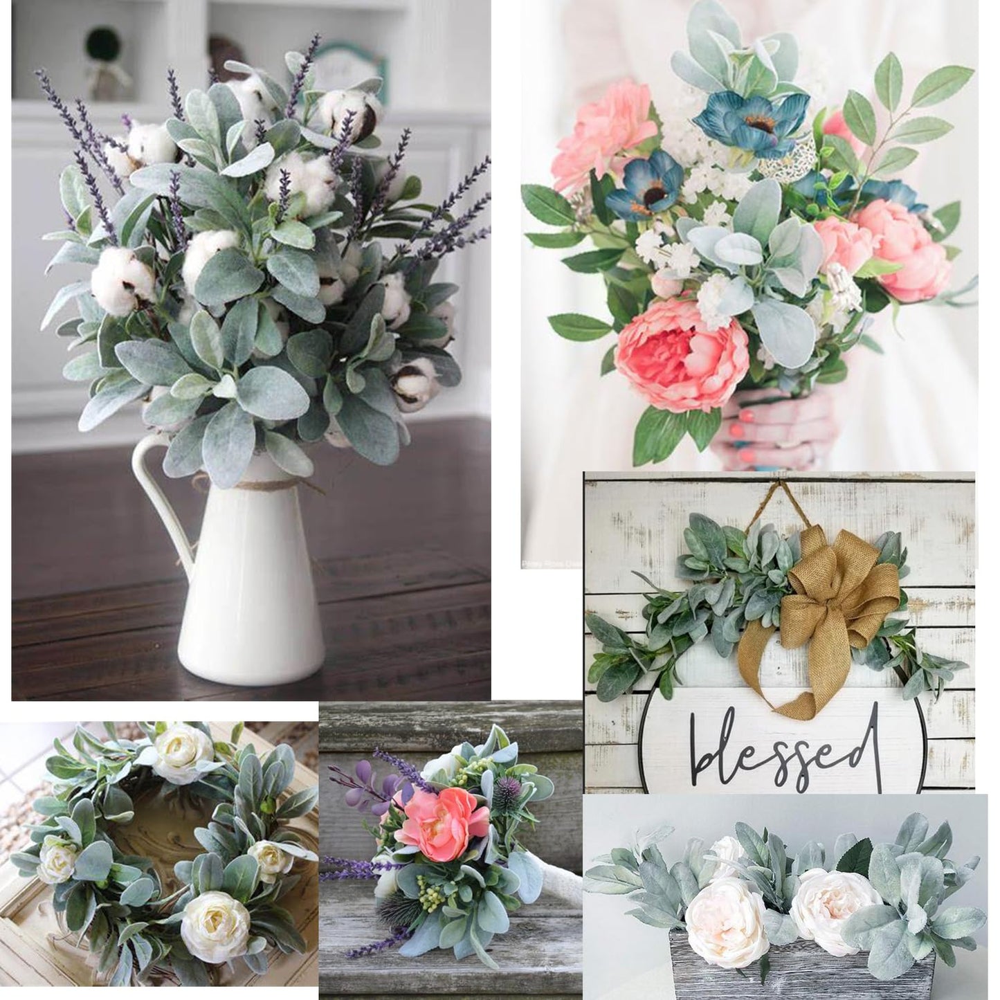 SHACOS Artificial Flocked Lambs Ear Stem 12 Pieces Lamb's Ear Branch Foliage Pick Greenery Leaf Flower Spray for Home Wedding DIY Floral Arrangement