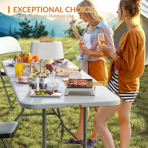 Elevon Heavy Duty Folding Table - 8 Feet Adjustable Height, Portable for Indoor/Outdoor Use | Ideal for Camping, Picnics, Parties, and Weddings