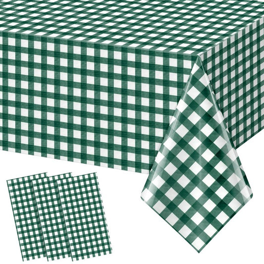 YIDAKO 3pcs 54X108inch Dark Green Checkered Tablecloth,Green Gingham Tablecloths Buffalo Plaid Disposable Plastic Table Covers for Birthday Baby Shower Bridal Wedding Party Birthday Decorations