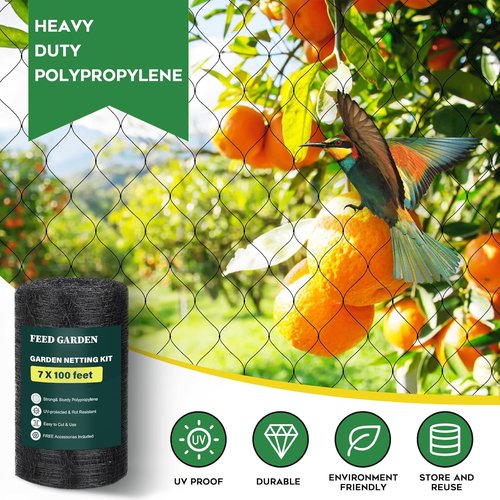 FEED GARDEN Heavy Duty Deer Netting - UV-Protected 7x100ft Garden Fence with 3/4" Fine Mesh & Accessories