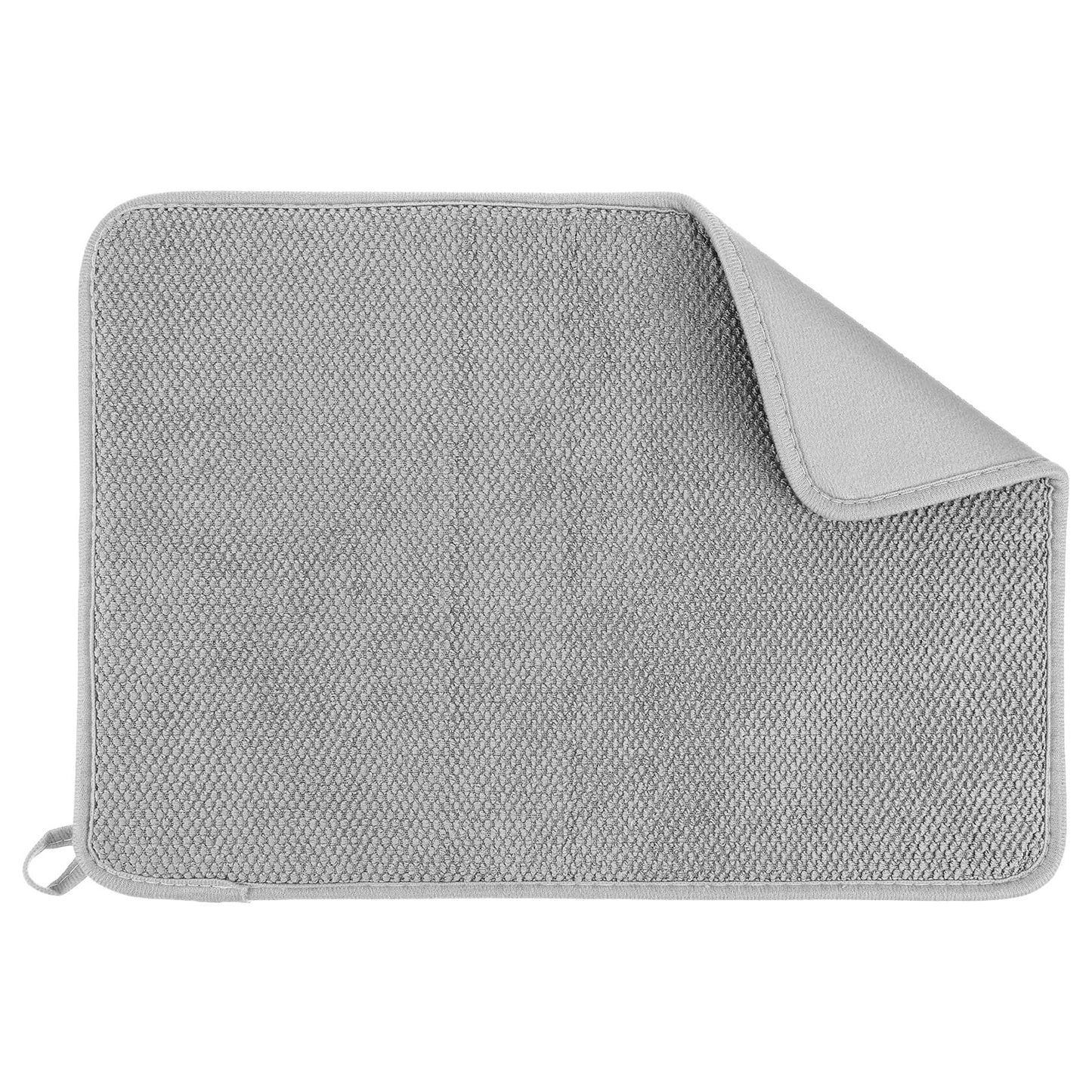 Microfiber Dish Drying Mat, Dish Drying Mat for Kitchen Counter, Super Absorbent Kitchen Dish Drying Pad, Coffee Bar Mat with Rubber Backed for Countertop Dishes Utensils, 16 x 12 Inch, Gray