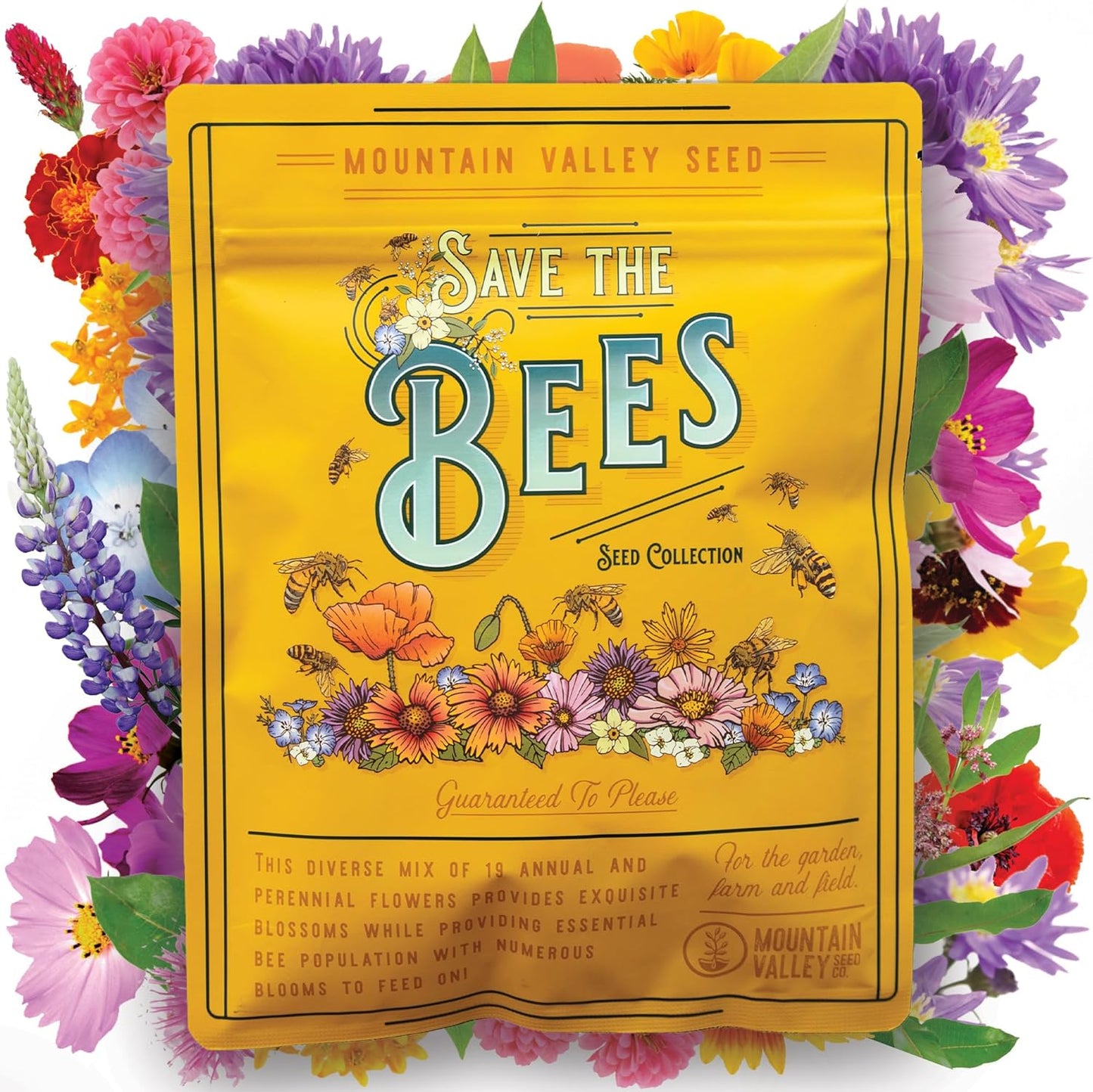 Wildflower Seeds | Save The Bees Mix - 80,000+ Non-GMO Seeds in 2 Oz. for Pollinator-Friendly Planting