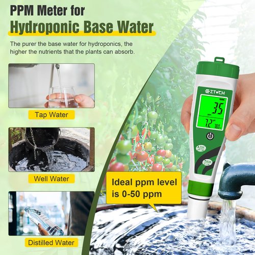 EZTOCH Hydroponic pH EC Meter, Water pH TDS PPM Meter with Simultaneous Display for Reservoir Nutrient Solution, pH EC Meter for Water Hydroponic DWC System Setup, Measure Conductivity for Aquaponics