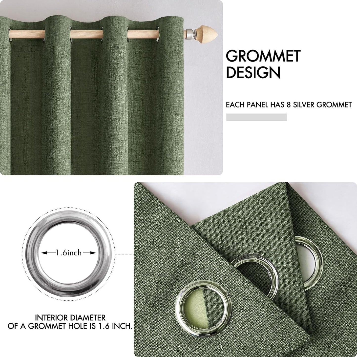 MIULEE 100% Blackout Linen Textured Curtains - Thermal Insulated Olive Green Drapes | 42 x 84 Inch (2 Panels)