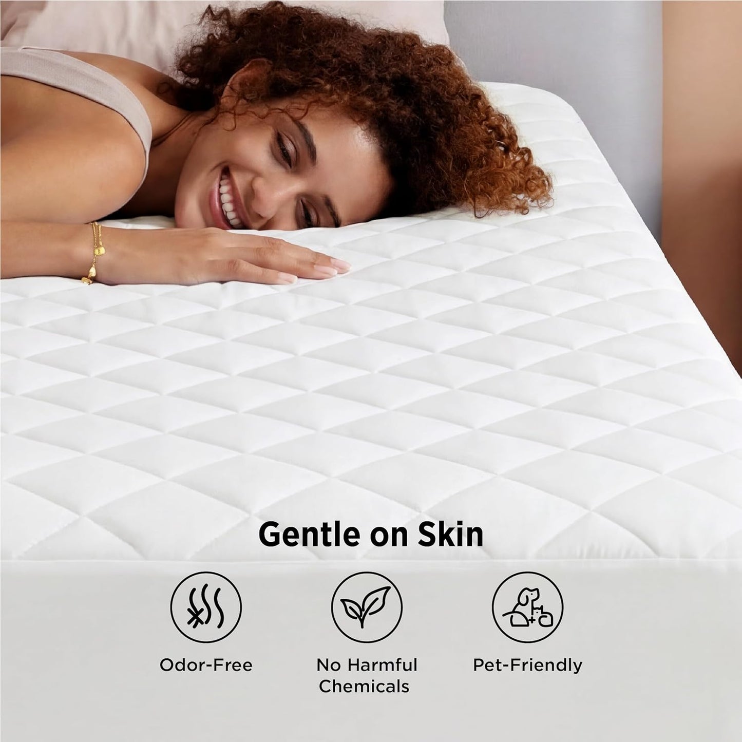 Bedsure Queen Mattress Protector - Quilted Waterproof Design with Deep Pocket Up to 22 Inches - Soft & Breathable White Bed Cover