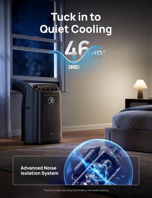 DREO 12,000 BTU Portable Air Conditioner - Quiet 46dB Cooling with Smart Features & 24h Timer | AC515S