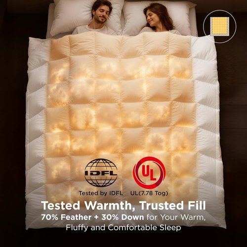 Bedsure King Size Feather Down Comforter - Luxurious Fluffy Duvet Insert with 8 Corner Tabs, White, 106x90 Inches