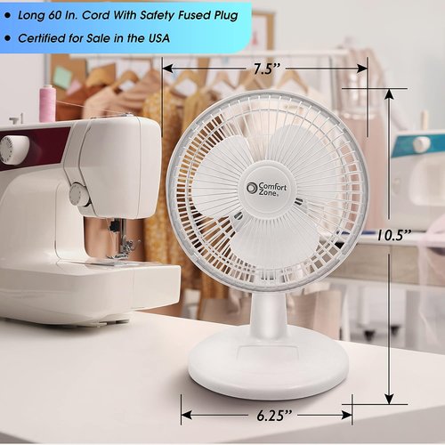 Comfort Zone CZ6D 6" Quiet Portable Desk Fan - 2-Speed Adjustable Clip Fan in White
