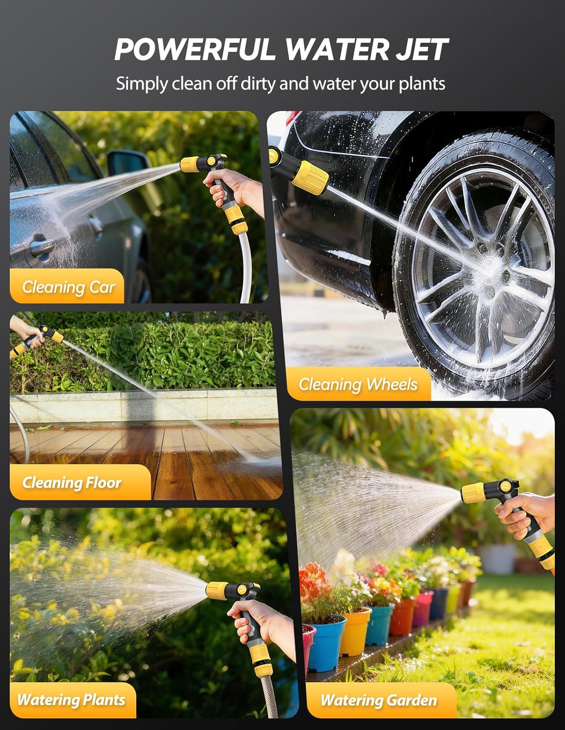 VOXON Heavy Duty Metal Garden Hose Nozzle - High Pressure Sprayer with Adjustable Spray Patterns for Lawn, Car, and Pets