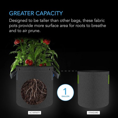 AC Infinity Heavy Duty Fabric Pots - 1 Gallon Aeration Grow Bags 5-Pack | Durable Nonwoven Fabric for Plant Training