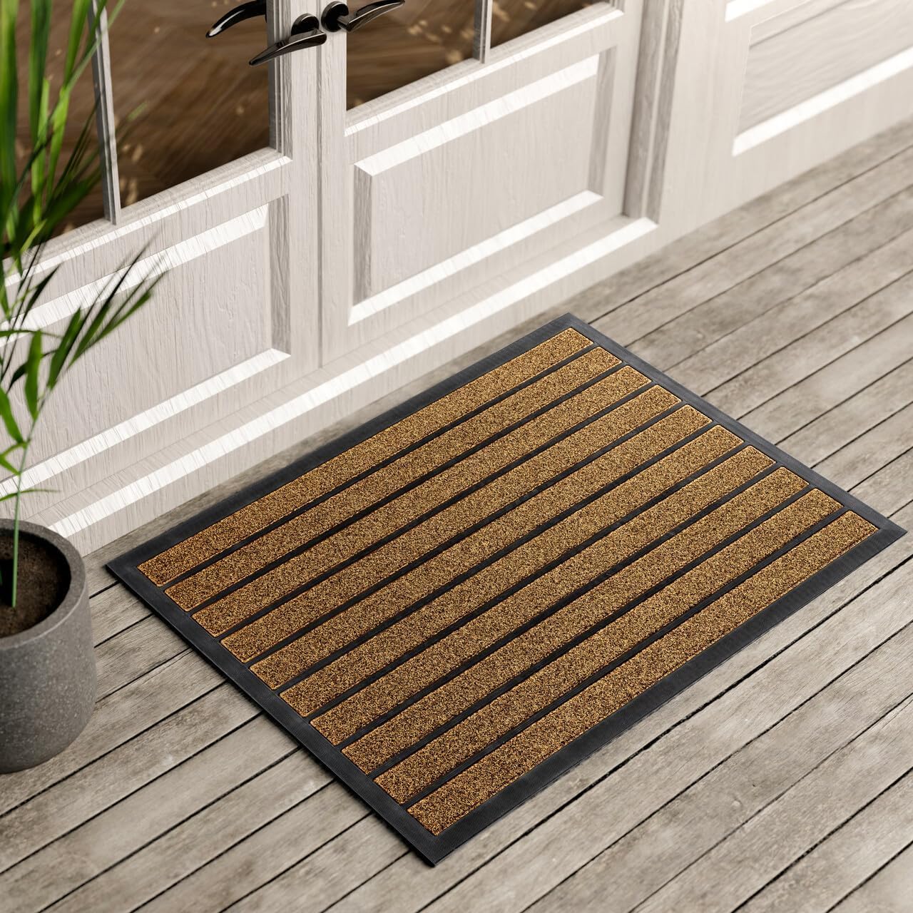 ubdyo Extra Durable Door Mat - Dirt Trapping Outdoor Welcome Mats - Non-Slip Outdoor Indoor Entrance - Low Profile Front Doormat (36" x 24", Bright Brown)