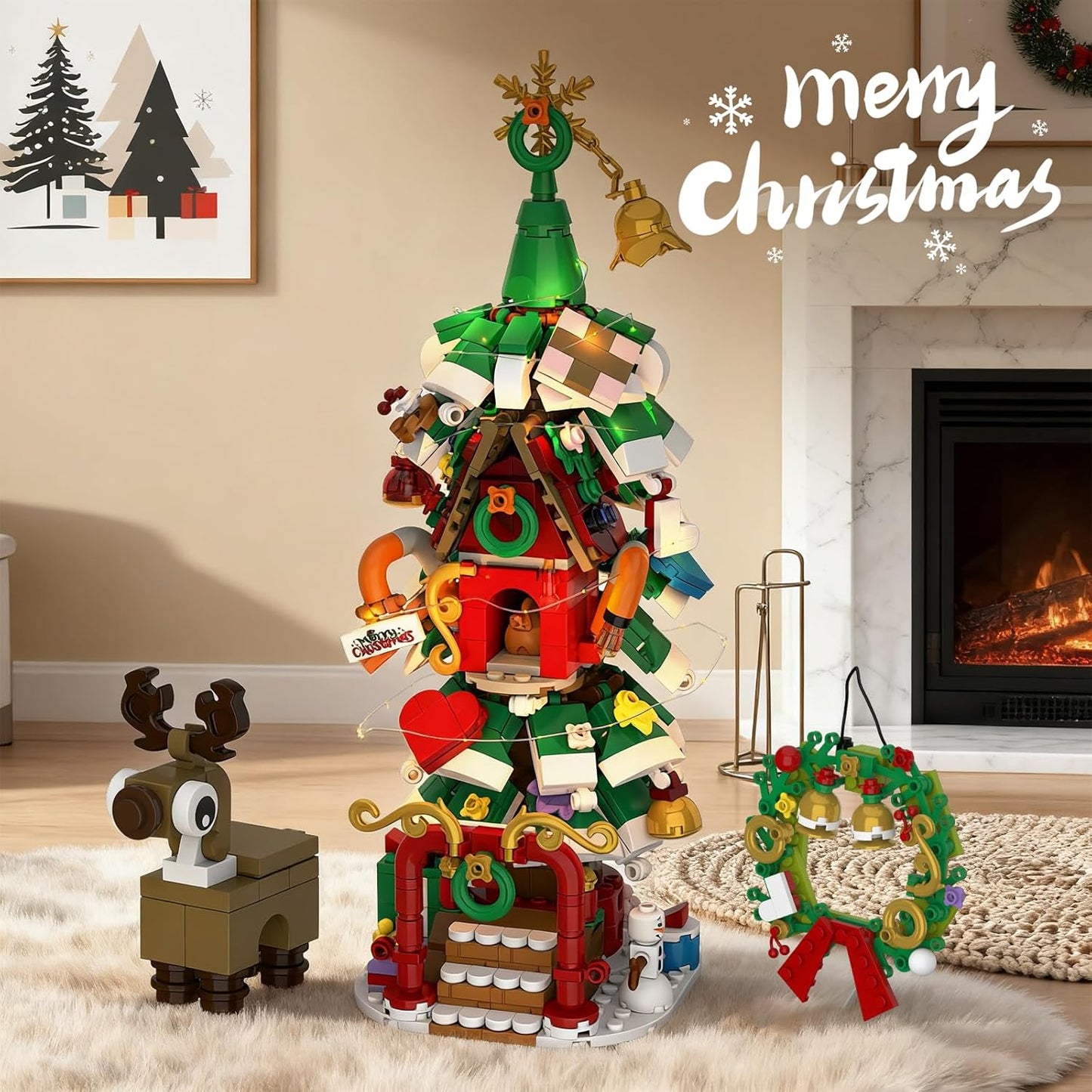 Advent Calendar 2025 - Christmas Tree House Building Set with LED Lights & Reindeer | 24-Day Countdown Kit