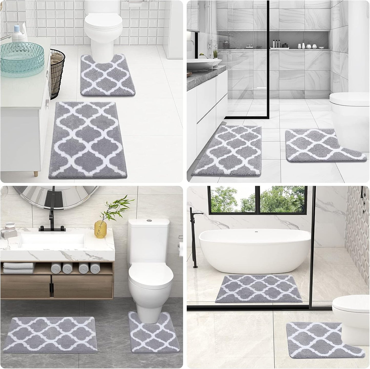 OLANLY Bathroom Rugs Set - 2-Piece Microfiber Bath Mat & U-Shaped Toilet Rug | Non-Slip, Absorbent, Grey (30"x20" + 24"x20")