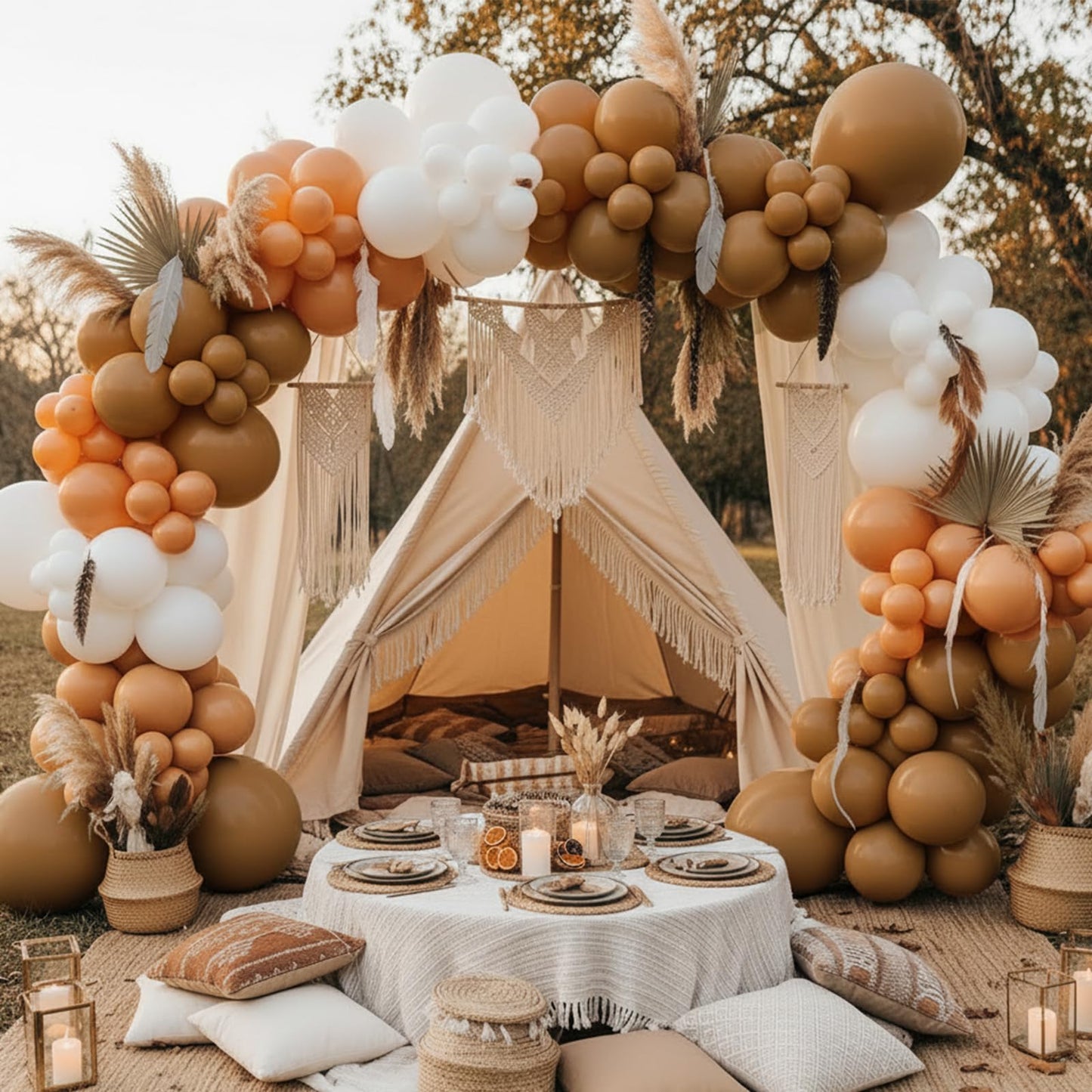RUBFAC Brown Balloons 129pcs Different Sizes Pack of 18 12 10 5 Inch, Latex Boho Neutral Coffee Tan Balloon Garland Arch Kit for Safari Baby Shower Decorations Jungle Fall Bear Themed Birthday Party