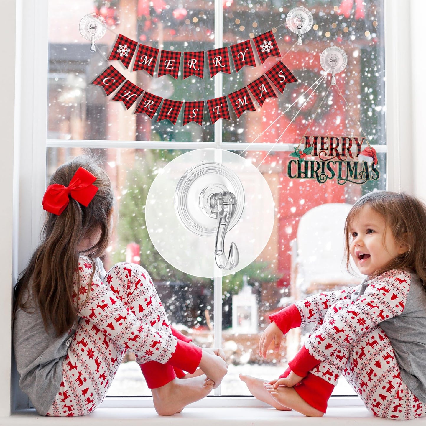 Ficrfart Wreath Hanger – Large Clear Suction Cup Hooks, Heavy Duty 22 LB Capacity, Removable Reusable, 2 Pack