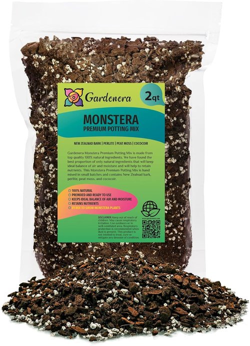 Gardenera Premium Monstera Potting Soil - Quick-Drain Mix for Monstera Deliciosa | 2 Quart Bag