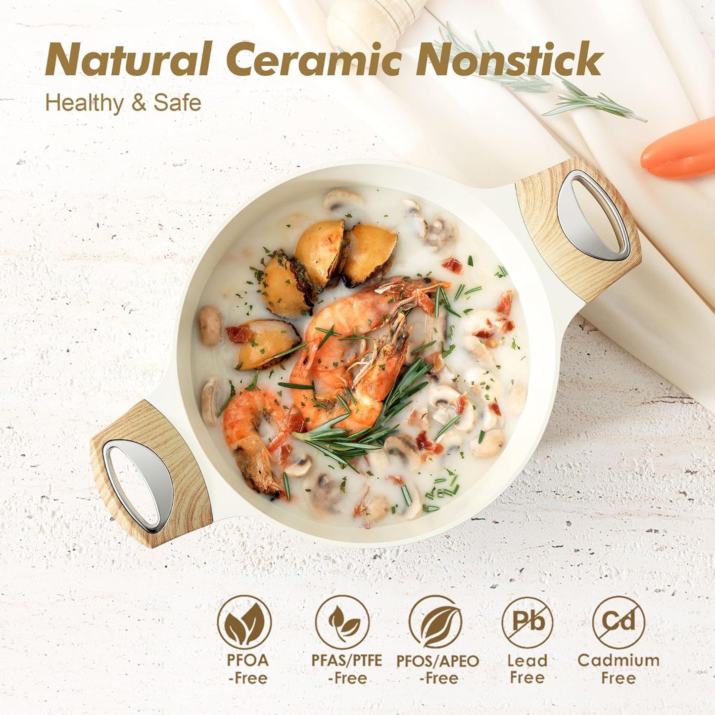 SENSARTE Ceramic Nonstick Stock Pot - Healthy 2.6/4.5/6.6/8.5 QT Casserole & Soup Pot | Induction Compatible, PFOA Free