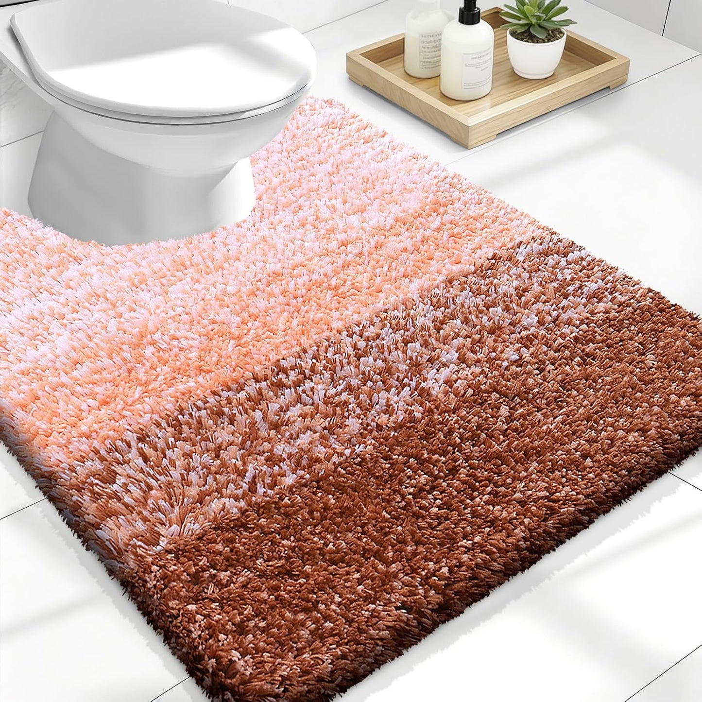 OLANLY Luxury U-Shaped Toilet Rugs - Extra Soft, Absorbent Microfiber Bath Mat | 24x20, Non-Slip Orange