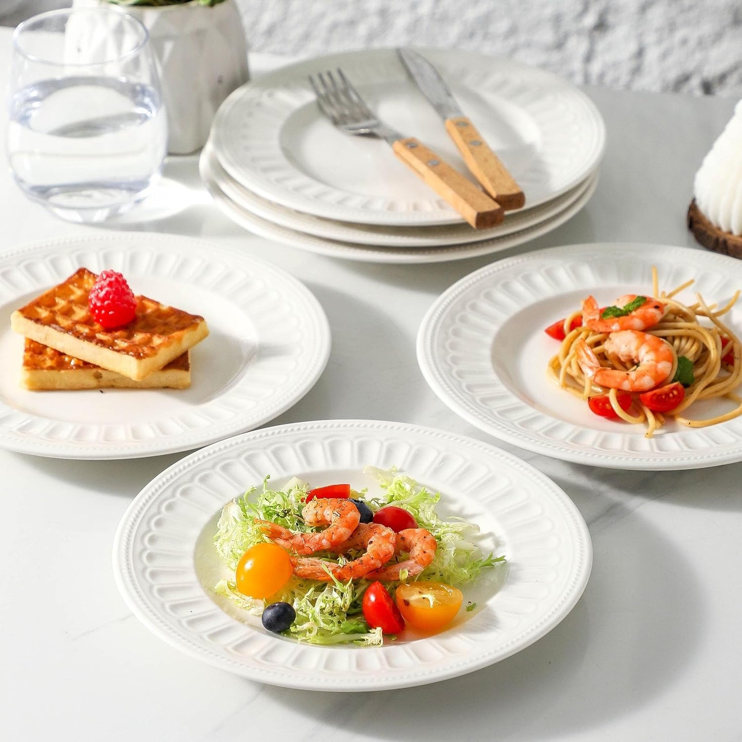 Neaylfe 8-Inch Ceramic Dessert Plates - Embossed Porcelain for Appetizers & Salads | Dishwasher & Microwave Safe