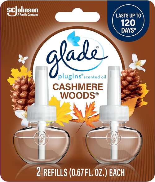 Glade PlugIns Refills Air Freshener - Cashmere Woods Scented Essential Oils, 1.34 Fl Oz, 2 Count