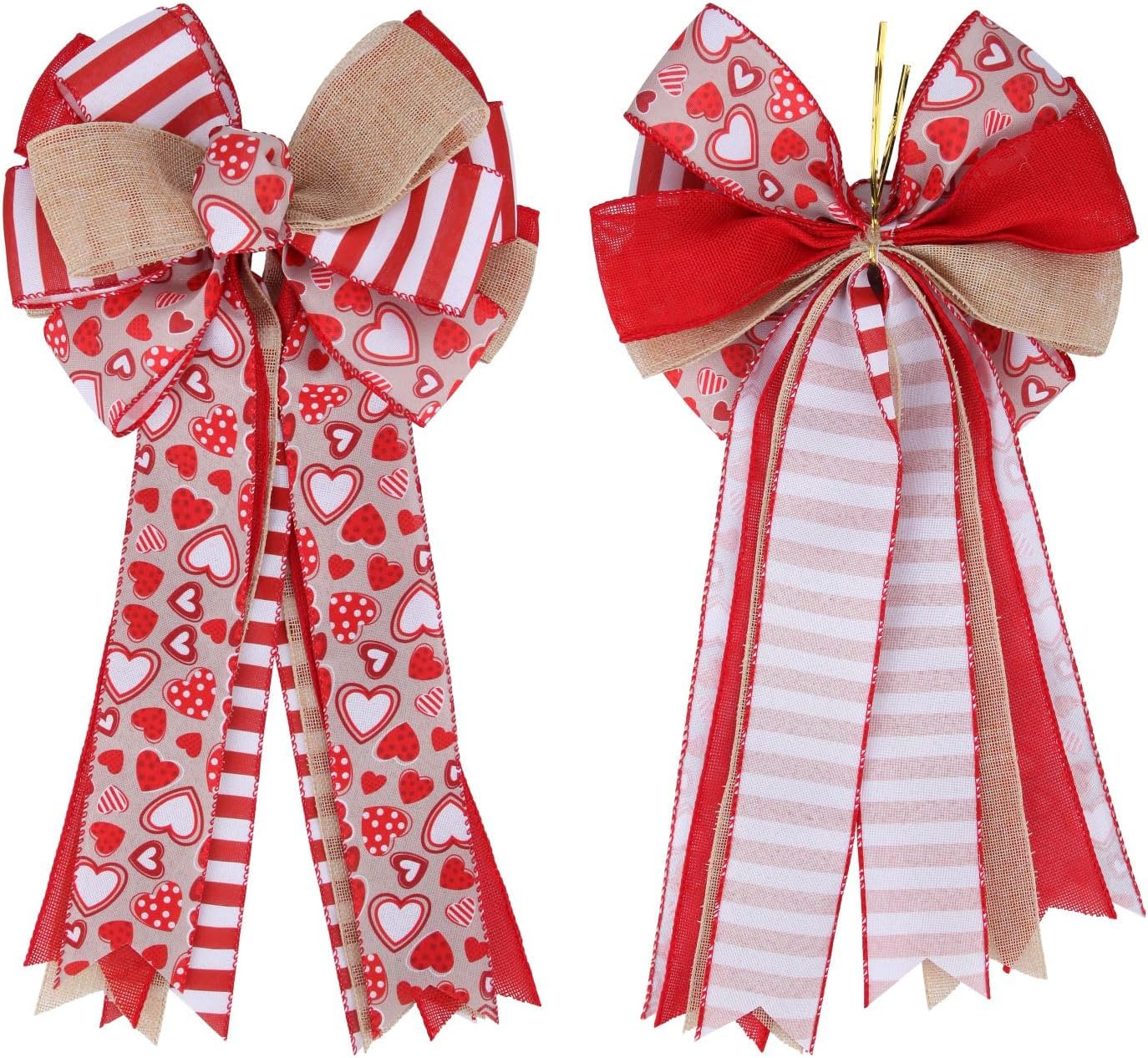 Meseey Valentine's Day Tree Topper Bow - Red Heart Printed Burlap Wreath for Home Decor | Indoor/Outdoor Use