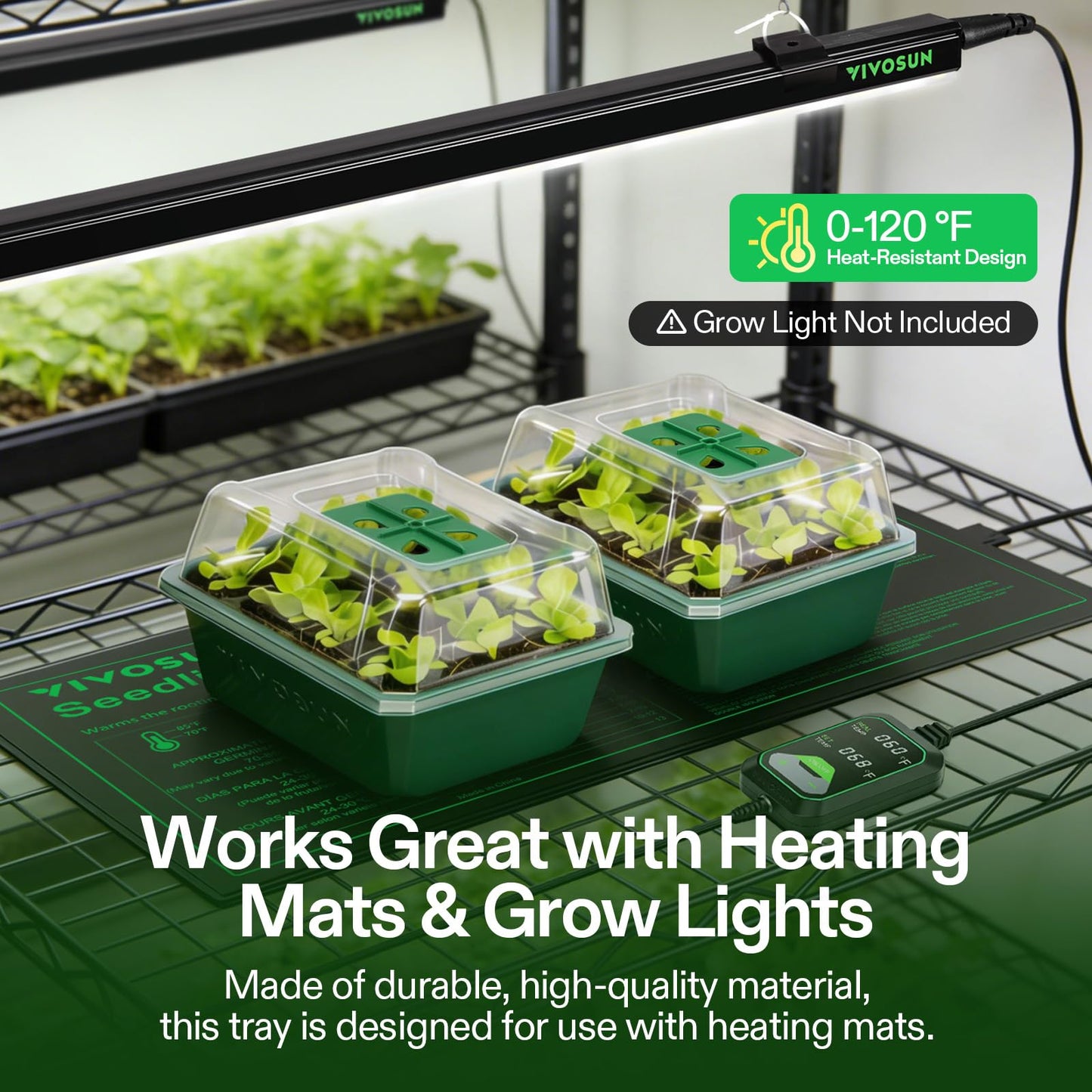 VIVOSUN 6-Pack Seed Starter Trays with 10"x20.75" Seedling Heat Mat, Self-Adjusting Dual Digital Display Temperature Controller, 72-Cell Seed Starter Kit with Humidity Dome, Reusable Propagation Trays