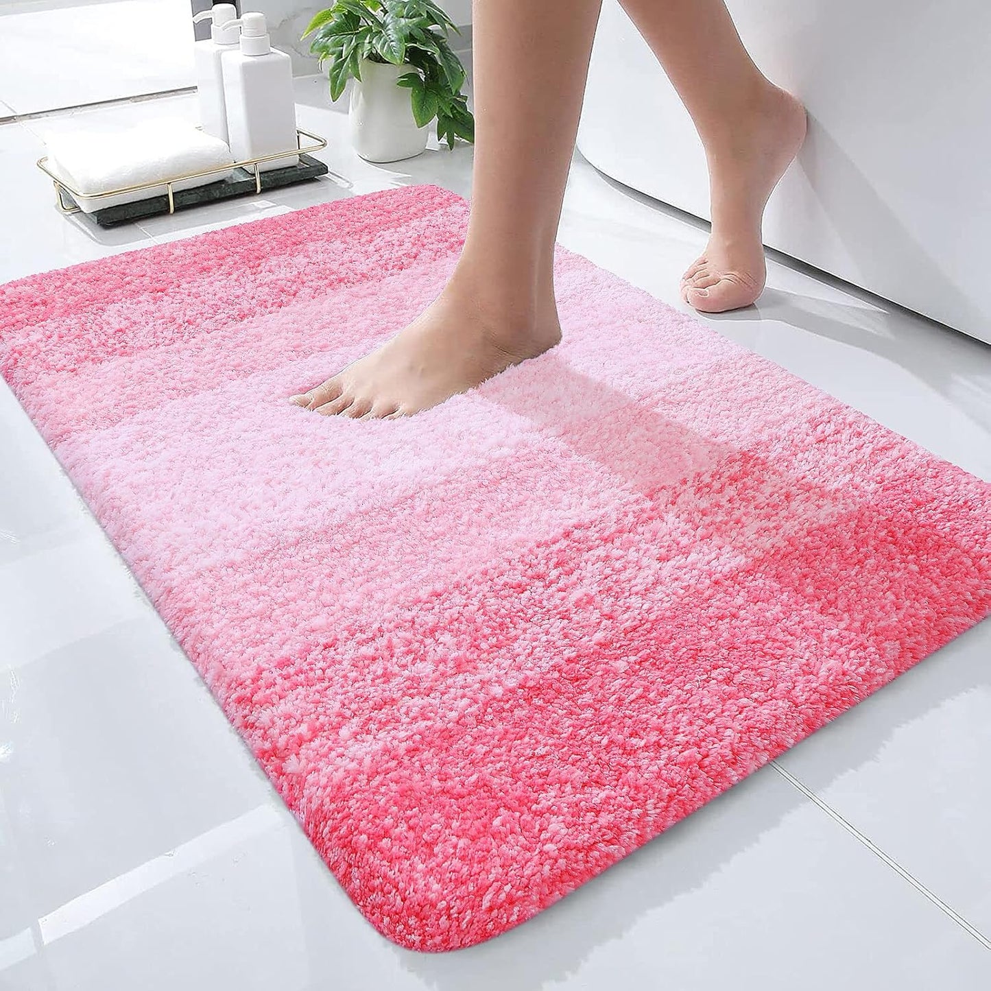 OLANLY Bathroom Rug Mat - Extra Soft Microfiber Bath Rug | Non-Slip Plush Shaggy Design, 24x16, Pink