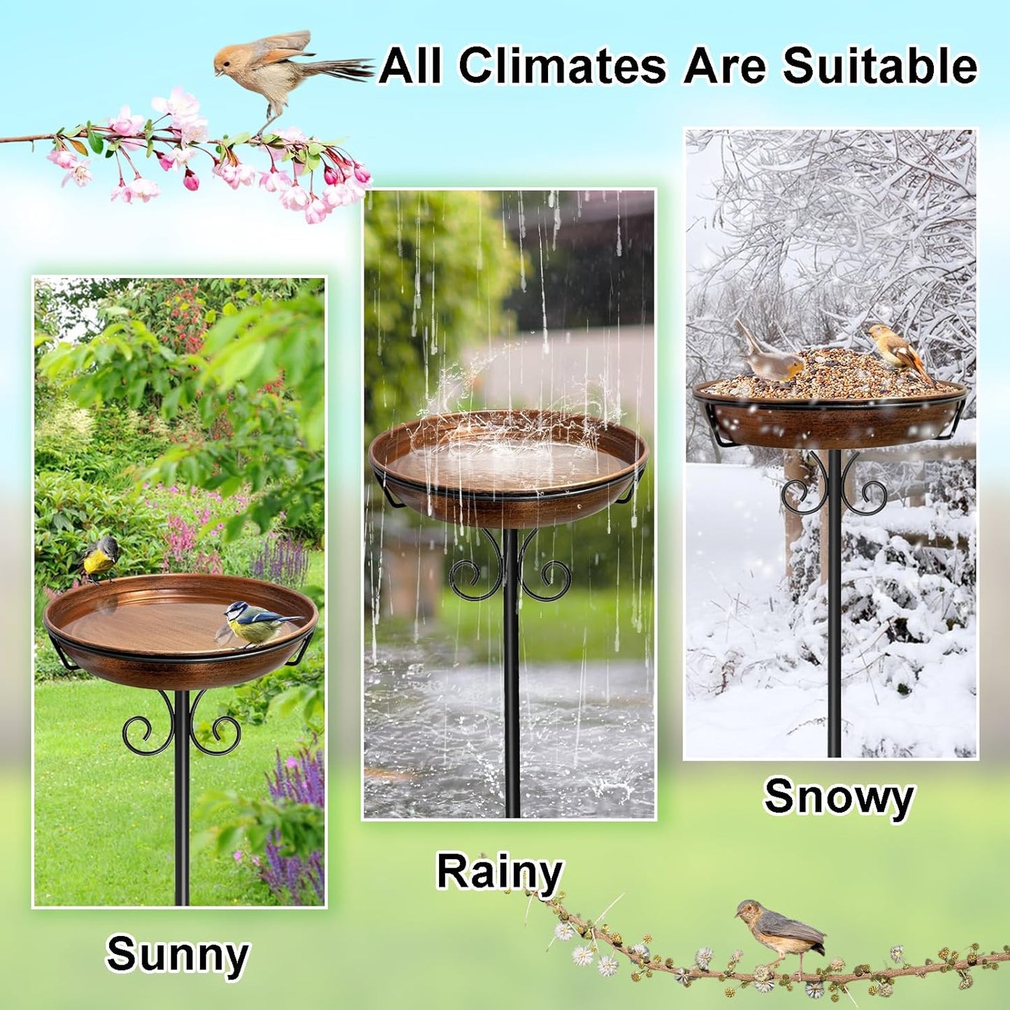 Skiennix 38-Inch Freestanding Bird Bath - Detachable Feeder Bowl with Sturdy Metal Stake | Vintage Bronze Finish