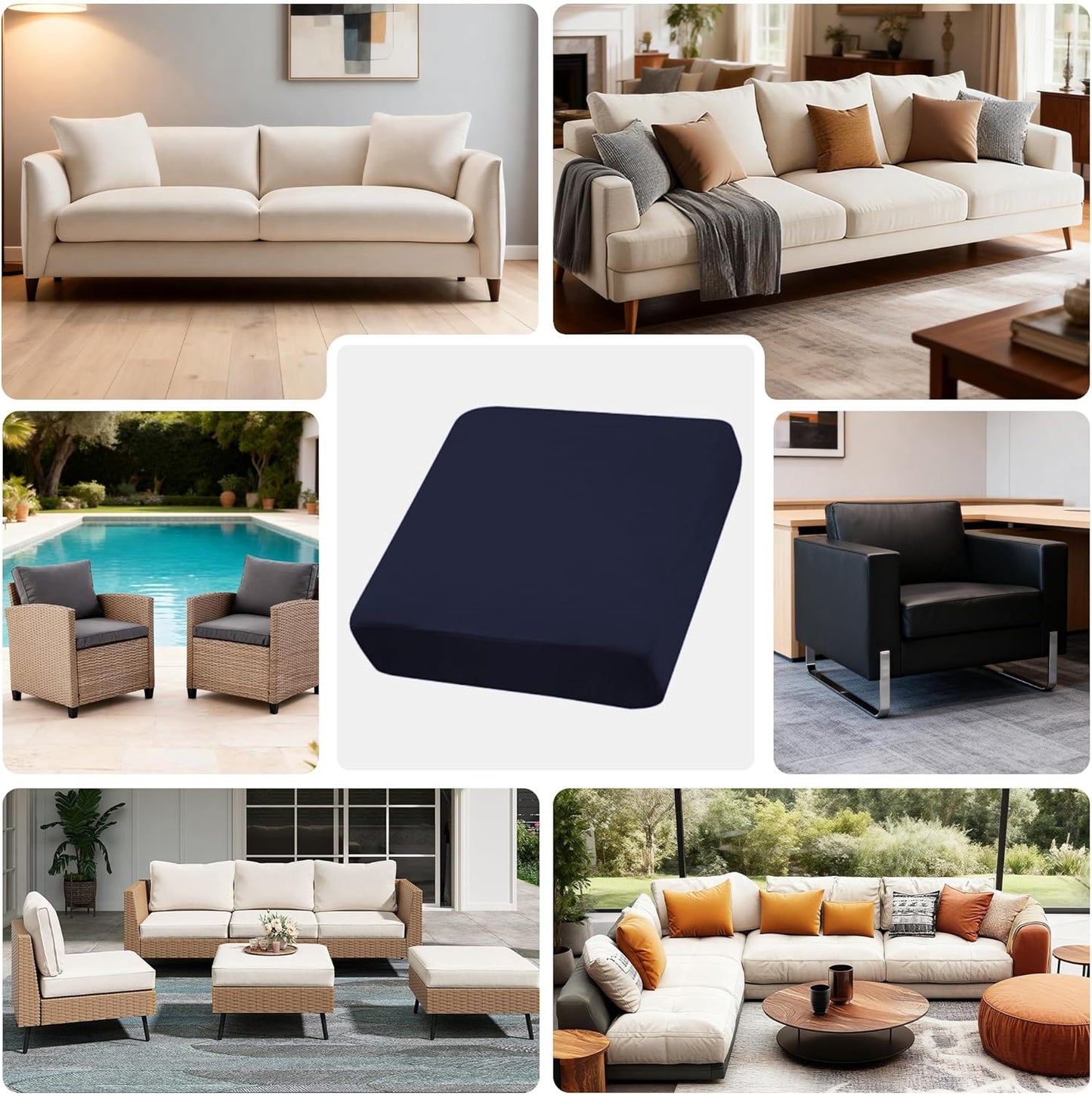 Skiennix Outdoor Cushion Covers - Stretch Elastic Slipcovers for Patio Furniture | Navy, 4-Piece Set