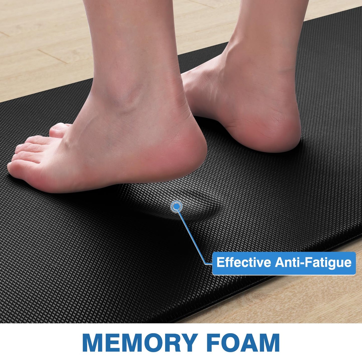 StepRite Kitchen Mats, 2PCS Kitchen Rugs, Cushioned Anti Fatigue Kitchen Mats for Floor, Non-Slip Standing Desk Mat, Waterproof Kitchen Rug Set for Kitchen, 20" x 32"+20" x 48"-0.47 inch Thick, Black
