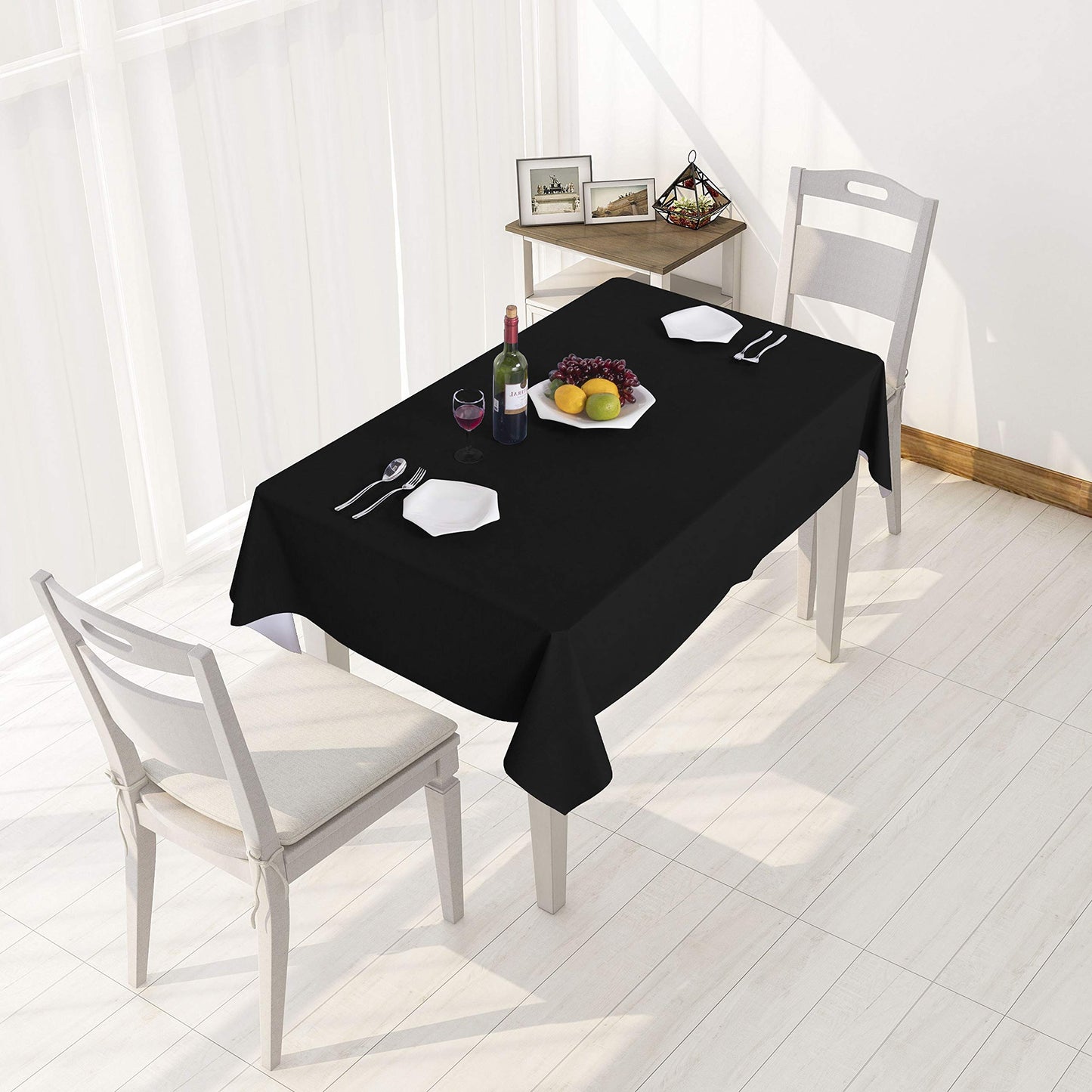 sancua 100% Waterproof Rectangle PVC Tablecloth - 70 x 90 Inch - Oil Proof Spill Proof Vinyl Table Cloth, Wipe Clean Table Cover for Dining Tables, Buffet Parties and Camping, Black