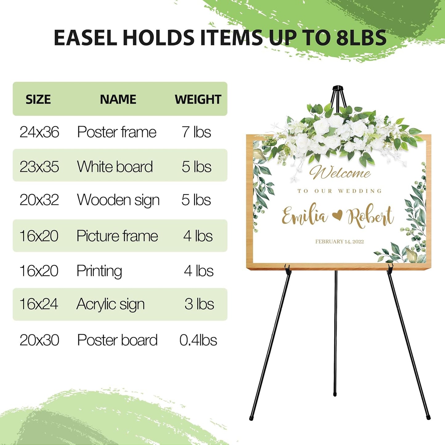 Regine Switzerland 63" Adjustable Metal Easel Stand - Perfect for Wedding Sign Display & Art
