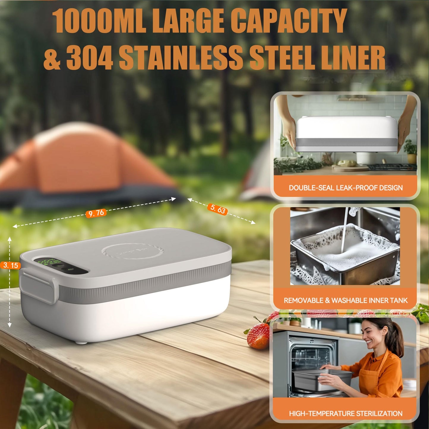 Portable Wireless Electric Heated Lunch Box for Men,Heating Food Warmer Lunch Box,Rechargeable 14000 mAh Battery,4.2 Cups Capcity Inner Food Warmer Container,Lunchbox for Travel,Outdoor,Picnic,Office
