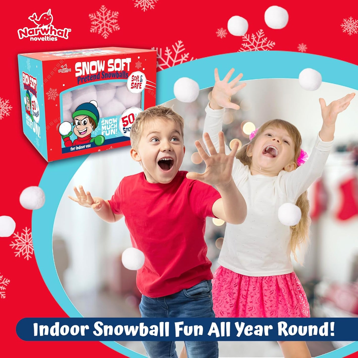 Narwhal Novelties 50 Pack Fun Fake Snowballs - 2-Inch Artificial Snowballs for Indoor/Outdoor Play & Winter Activities