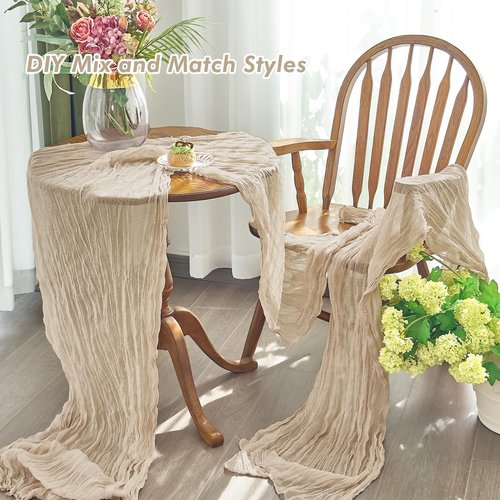 IVAPUPU 2 Pcs Cheesecloth Table Runner - 10ft Nude Easter Spring Boho Gauze Cheese Cloth Table Runners for Baby Shower Decoration Wedding Party Garden Farmhouse