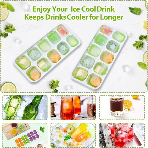 DOQAUS Ice Cube Tray - 4 Pack Stackable Silicone Trays with Lids | BPA-Free, Easy Release for Kitchen & RV