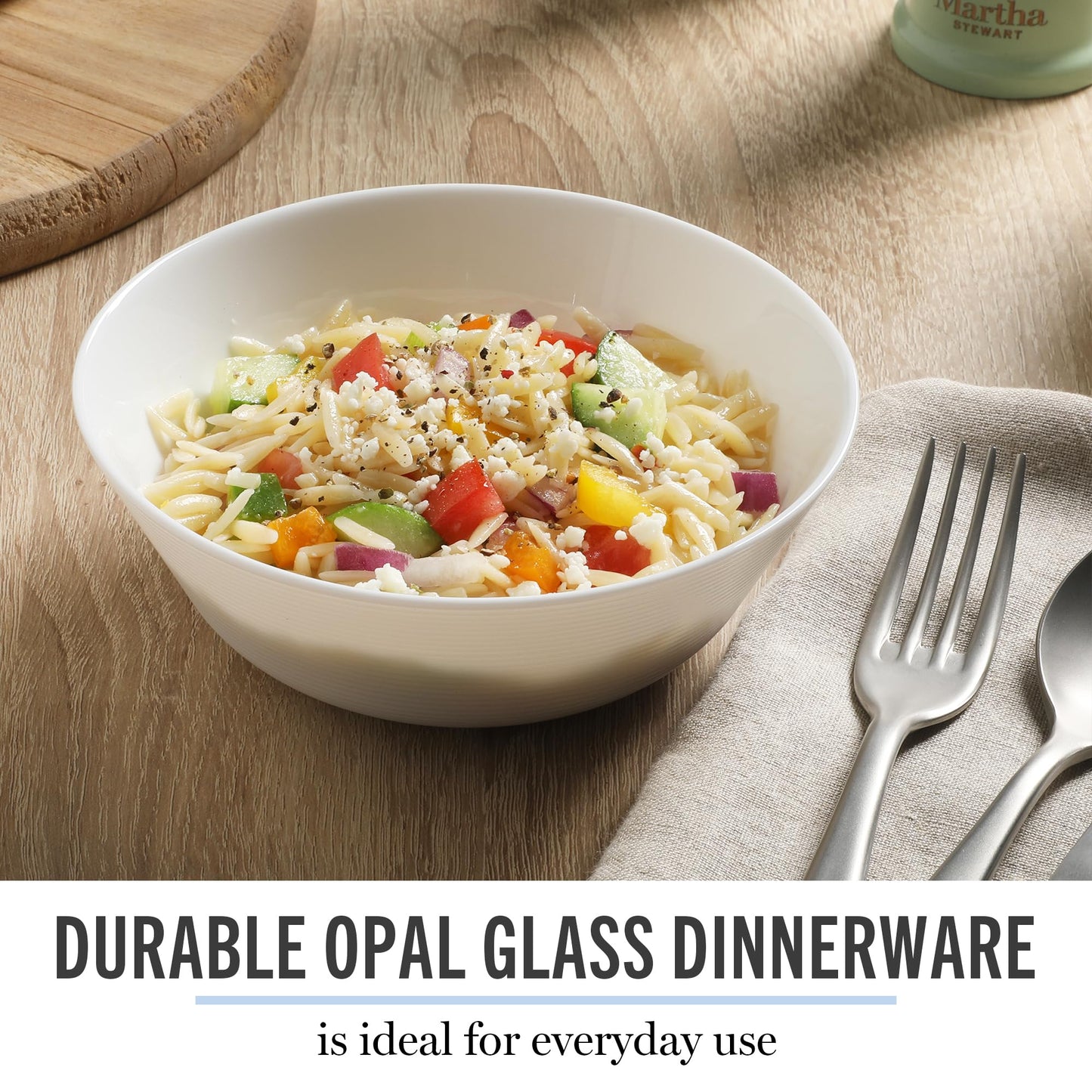 Martha Stewart Opalton 6-Piece 6-Inch Soup and Cereal Bowls – Lightweight, Chip and Break Resistant Opal Glass Bowls for Everyday Use