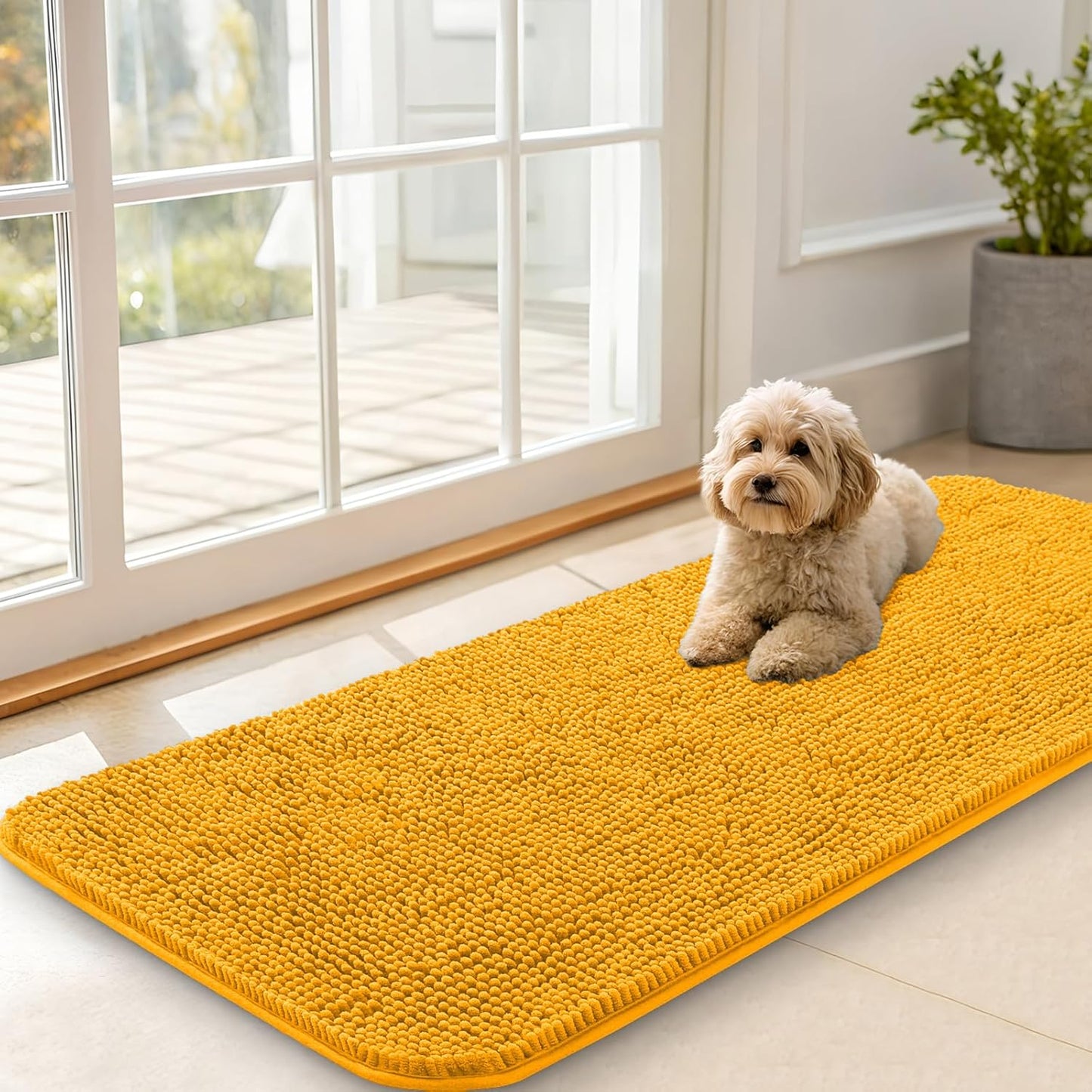 OLANLY Dog Door Mat - Absorbent Non-Slip Mud Mat for Indoor Use | 47x20 Inches in Golden Yellow