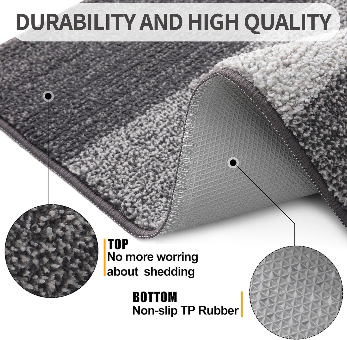Kitinjoy Indoor Outdoor Door Mat - Non-Slip Absorbent Dirt Trapper | 30x17 Low-Profile Grey Doormat