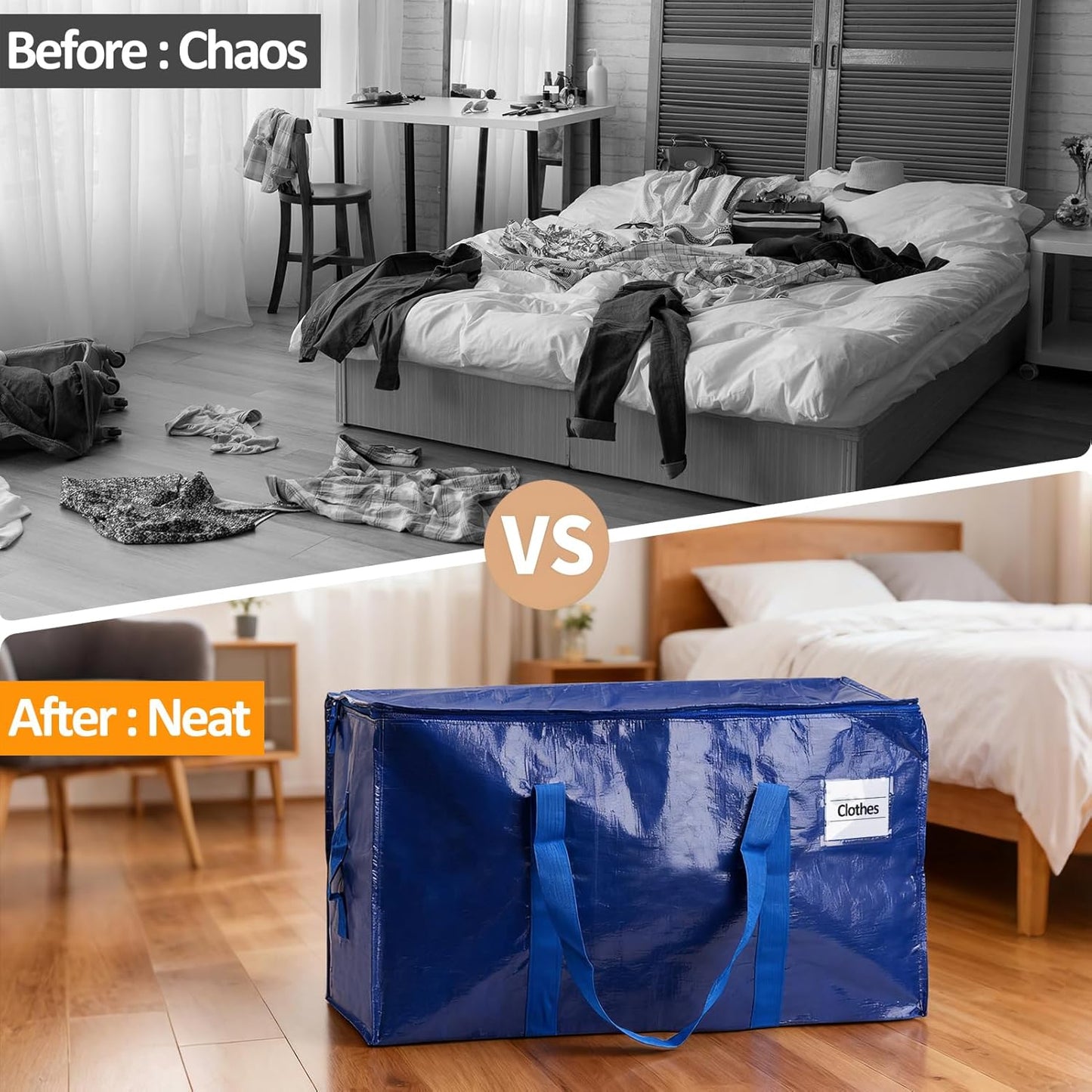 Storage Bags - Waterproof Large Organizer Bags for Clothes & Blankets | 2 Pack, 65LB Capacity