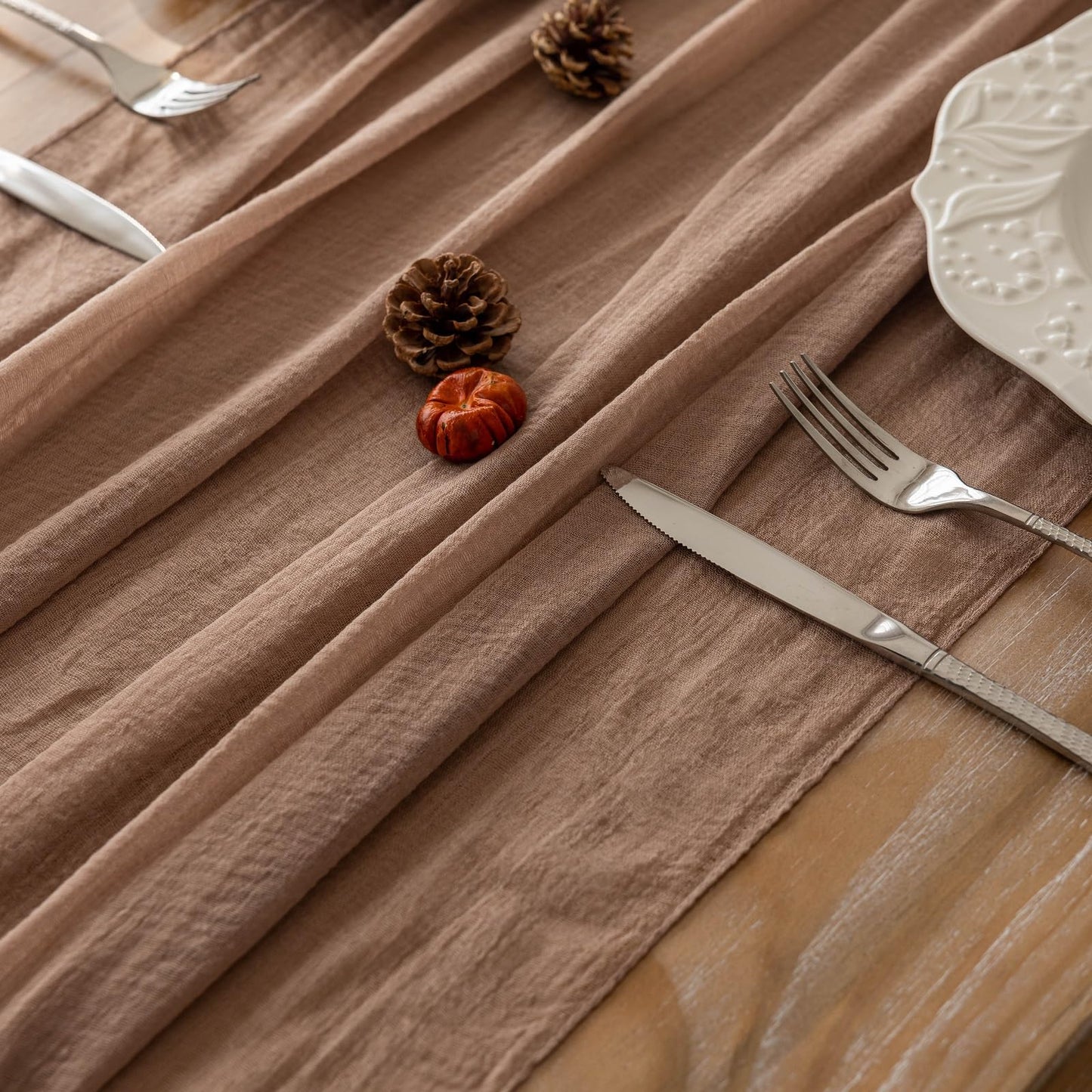 Keketoarrange 3pcs Cheesecloth Table Runner Nude Gauze Rustic Boho Coffee Cheese Cloth 120 Inch 10 FT for Wedding Baby Shower Bridal Shower Birthday Party Long Sheer Farmhouse Home Decorations