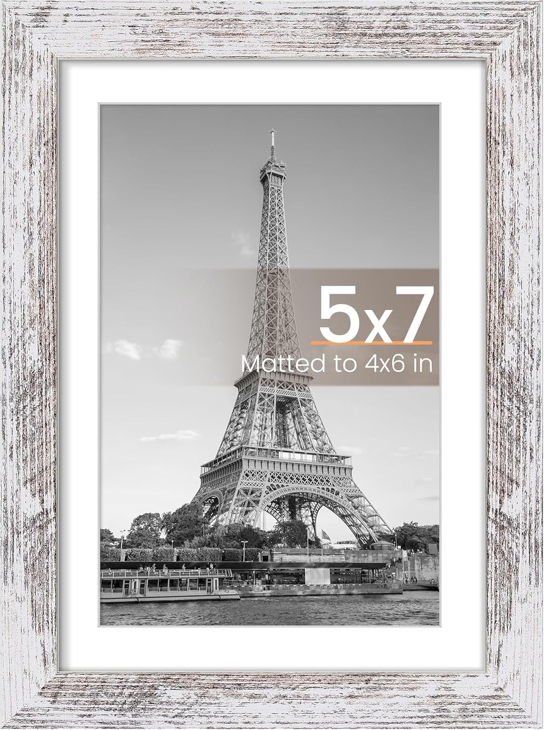 Upsimples 5x7 Picture Frame - Rustic White Photo Display for 4x6 or 5x7 Pictures | Wall Hanging, 1 Pack
