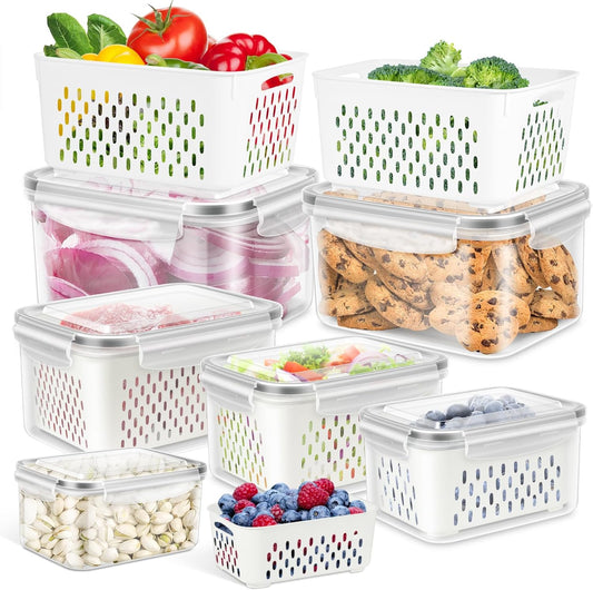 TBMAXS 6-Pack Fruit Storage Containers - Produce Saver with Drain Colanders | Refrigerator Organizer for Freshness