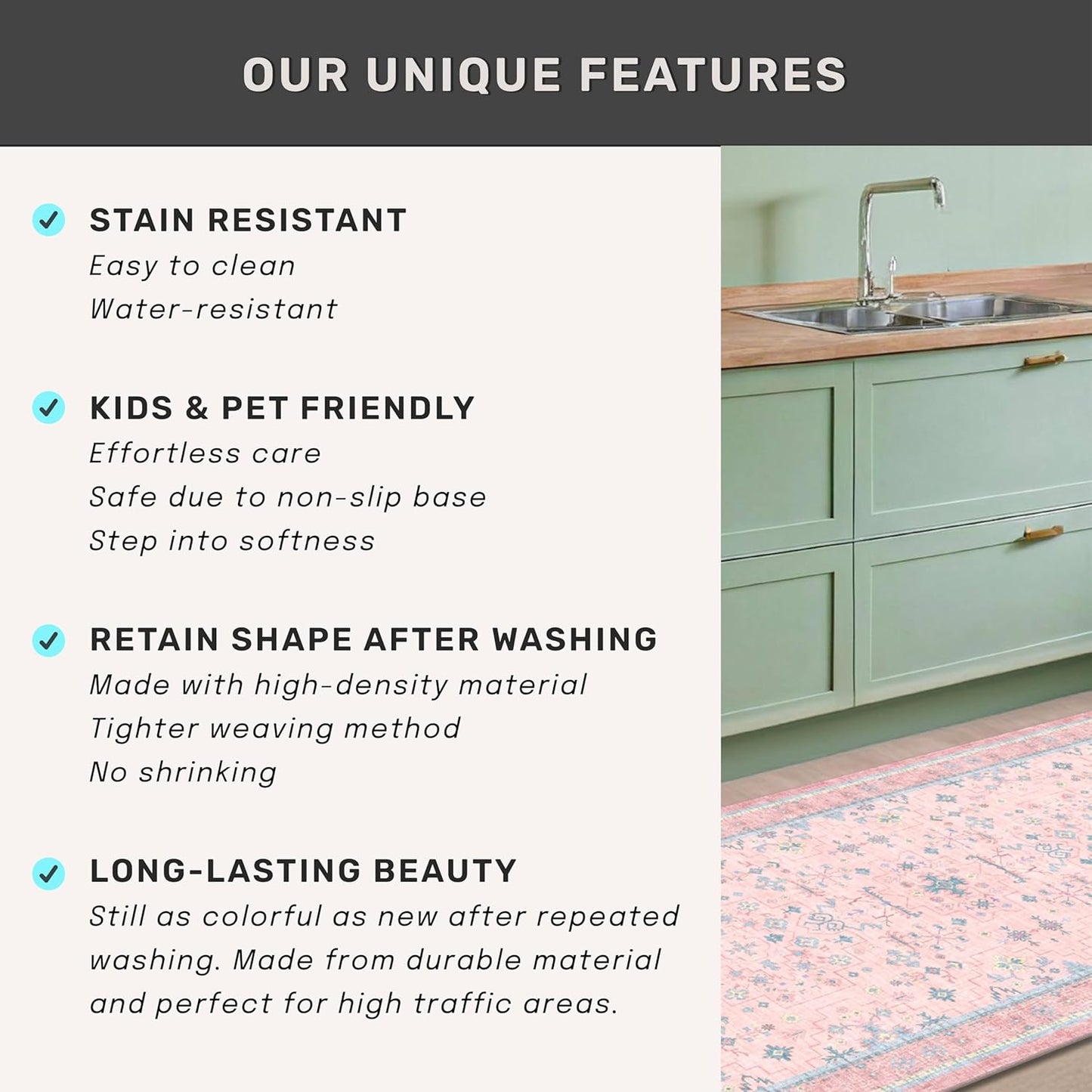 Oushak Rugs | Washable Pink & Blue 7x10 Area Rug - Soft, Non-Slip, Modern Floral Design for Bedroom & Living Room