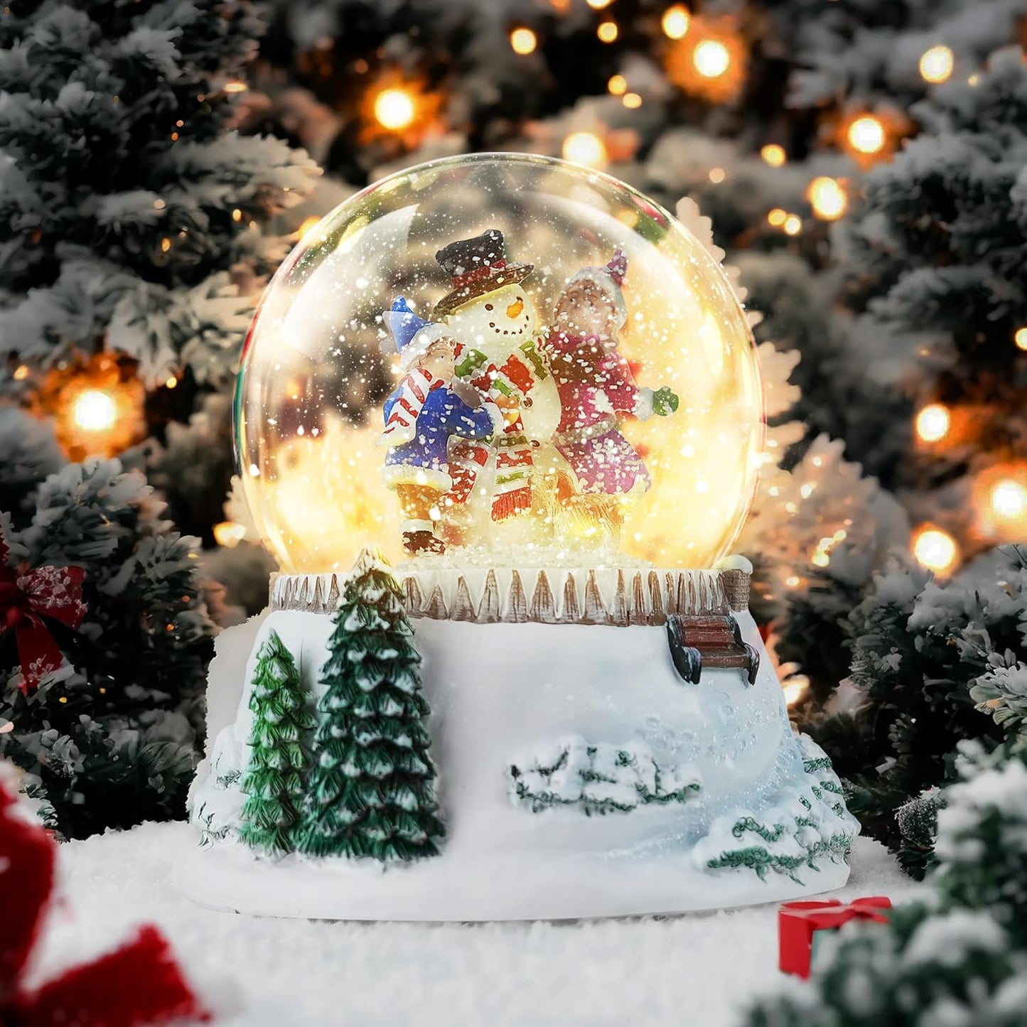 Snowman & Friends Christmas Snow Globe - LED Lights & Musical Feature | Winter Home Décor