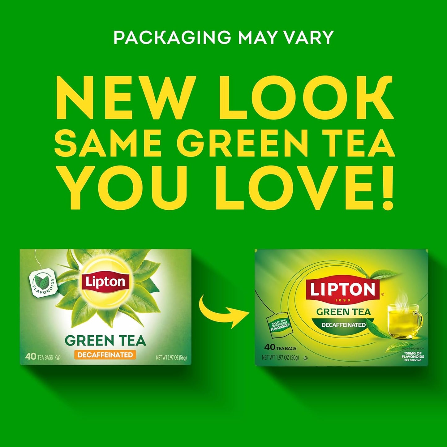Lipton Decaffeinated Green Tea Bags - Unsweetened, Flavonoid-Rich, 40 Count for Hot or Iced Tea