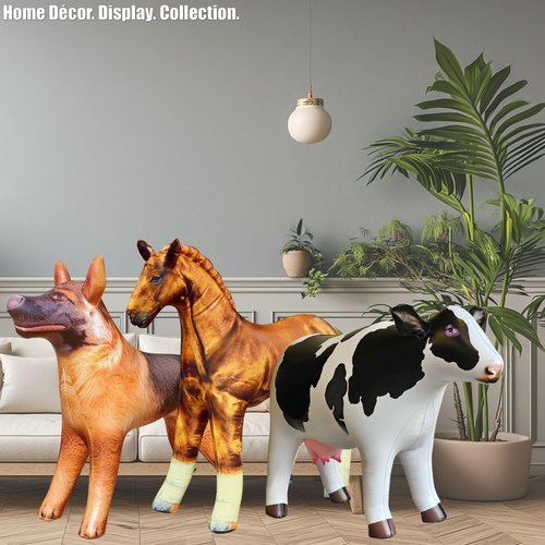 Jet Creations Inflatable Animal Trio: Cow, Horse, German Shepherd, Realistic Livestock Animal, Pets for Party Decoration, Education, Learning, Pool, Birthday, Photo Prop, Ideal for Kids, Adults