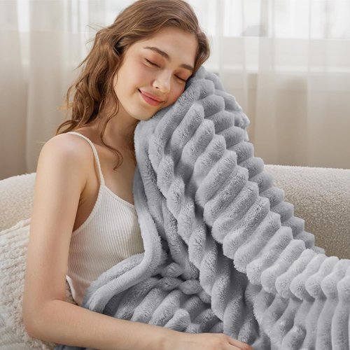 Bedsure GentleSoft Throw Blanket - Cozy Light Grey Fleece Blanket for Couch | 50x60 Inches