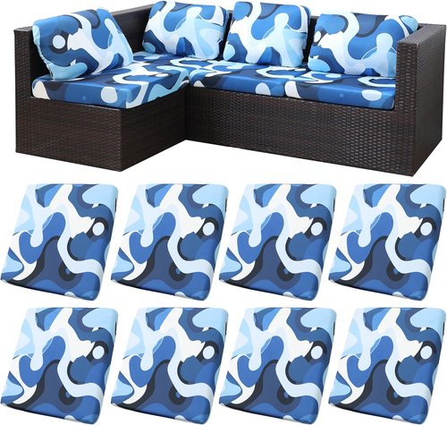BIETYONE Patio Cushion Covers - 8Pcs Stretch Slipcovers for Outdoor Couch | Washable, Pattern 2