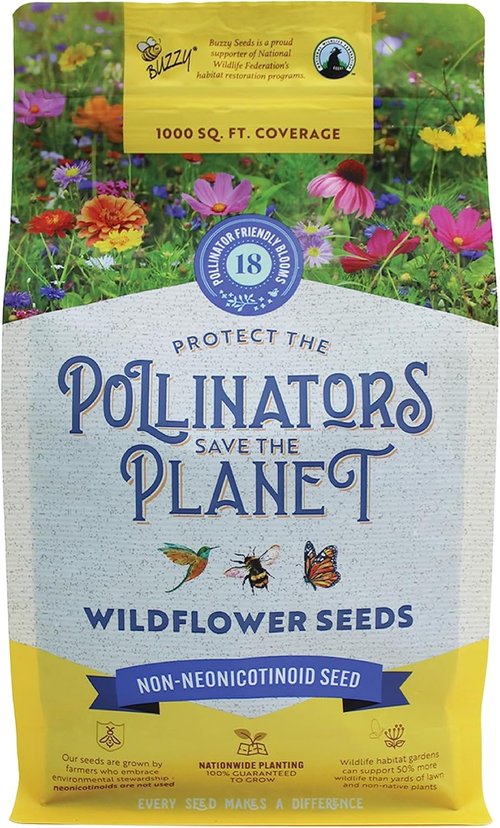 BUZZY Wildflower Seed Mix - 18 Pollinator-Friendly Varieties for Eco-Friendly Gardens | 1lb Bag